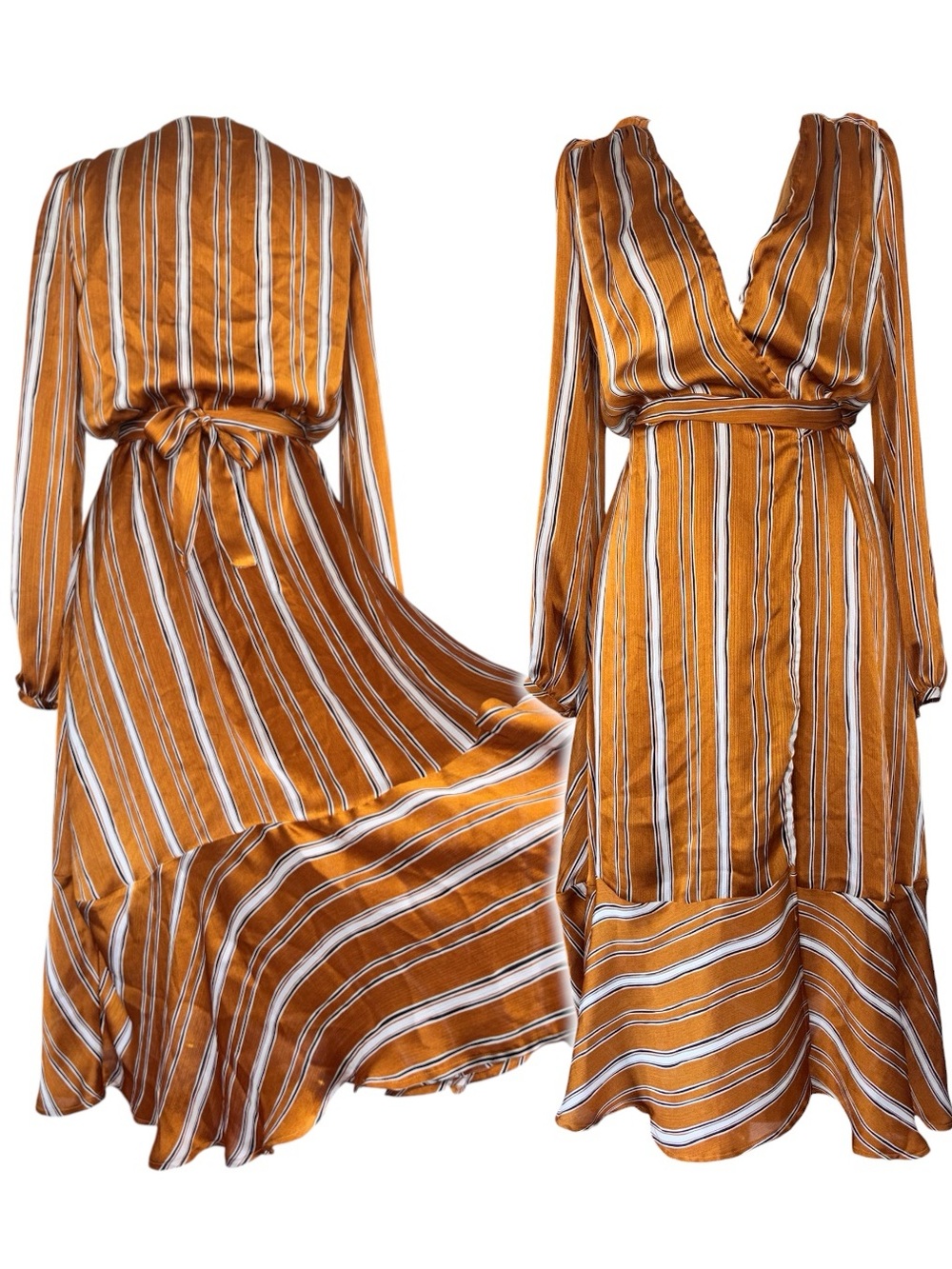 Striped Wrap Maxi Dress in Mustard - Women